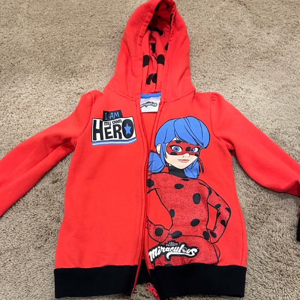 Miraculous Ladybug Girls Zip Up Hoodie Size 7/8